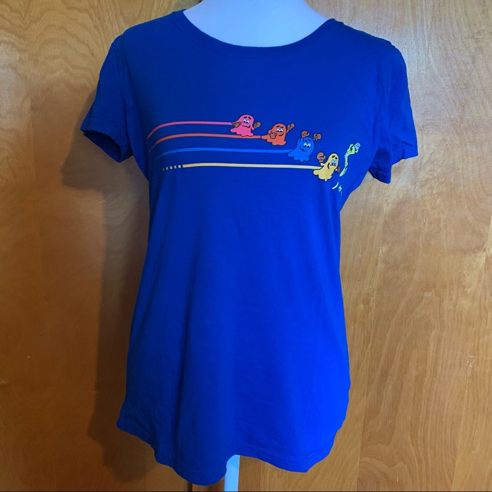 Pacman Blue Short Sleeve Video Game T-Shirt Tee